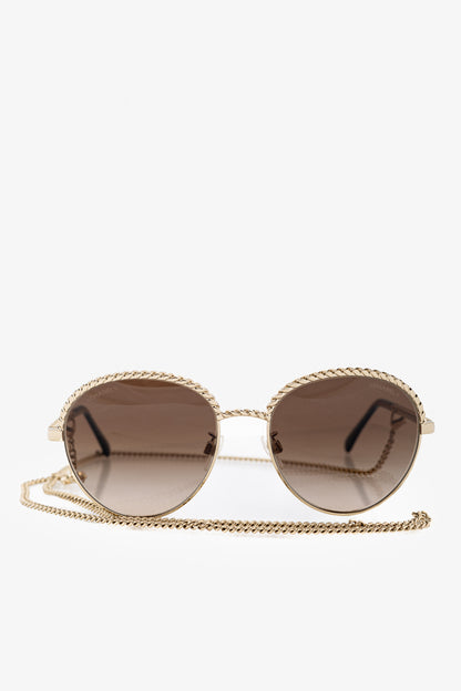 Chanel Pantos Gold-Tone & Black Metal-Chain Sunglasses