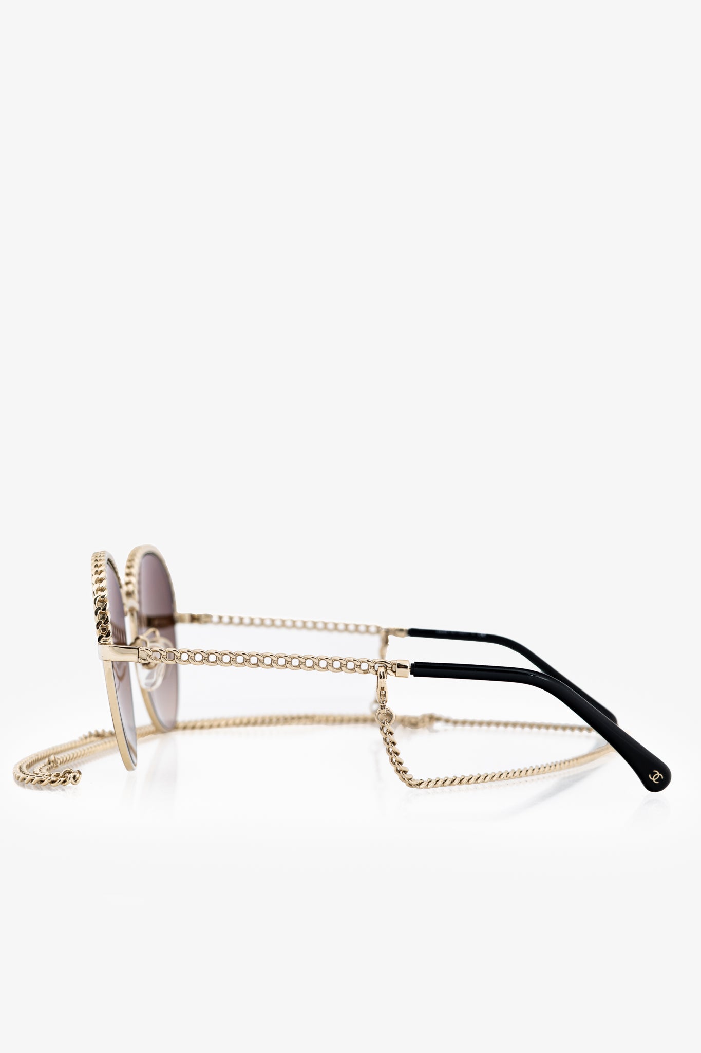 Chanel Pantos Gold-Tone & Black Metal-Chain Sunglasses