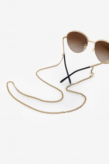 Chanel Pantos Gold-Tone & Black Metal-Chain Sunglasses