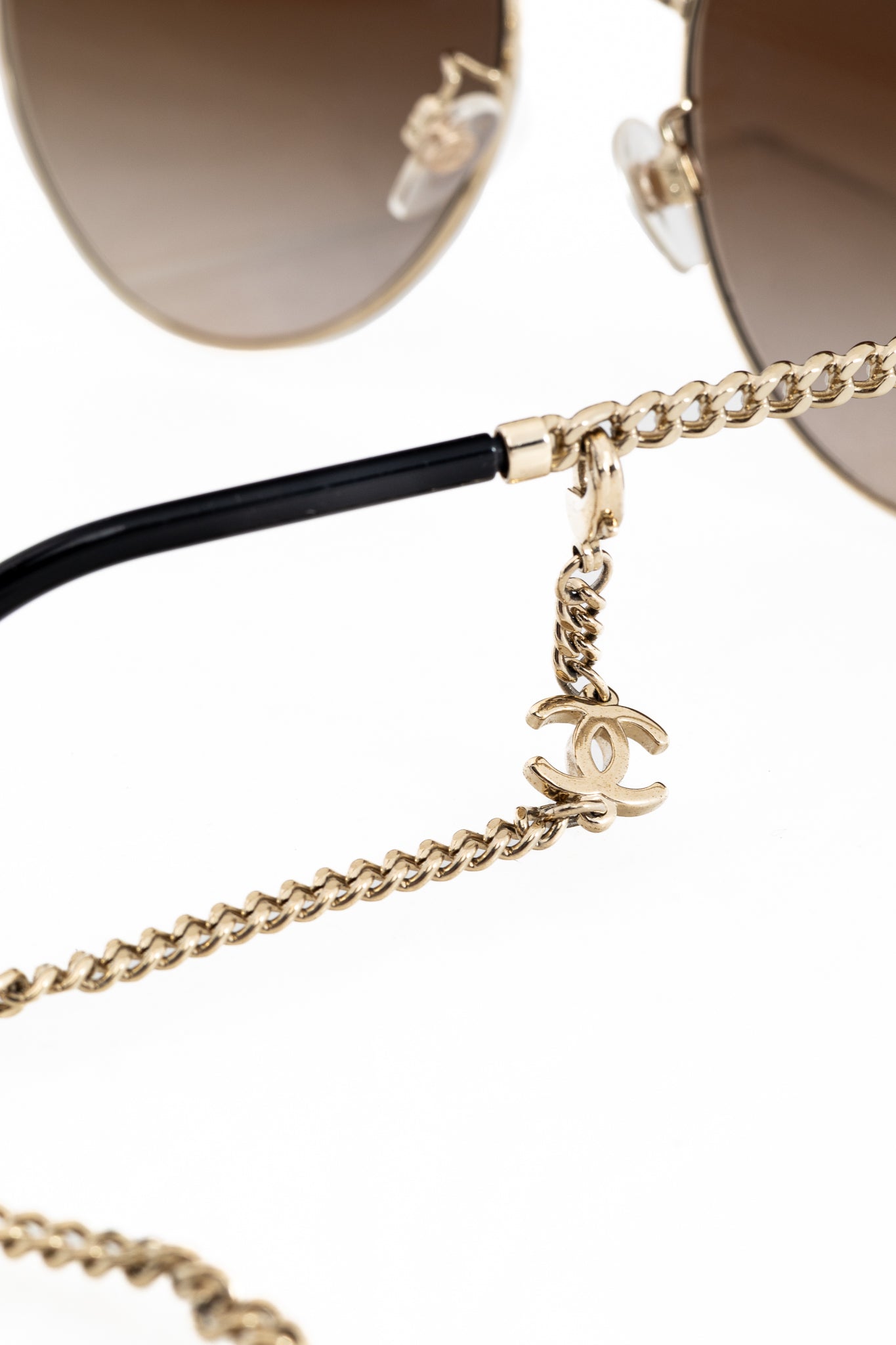 Chanel Pantos Gold-Tone & Black Metal-Chain Sunglasses