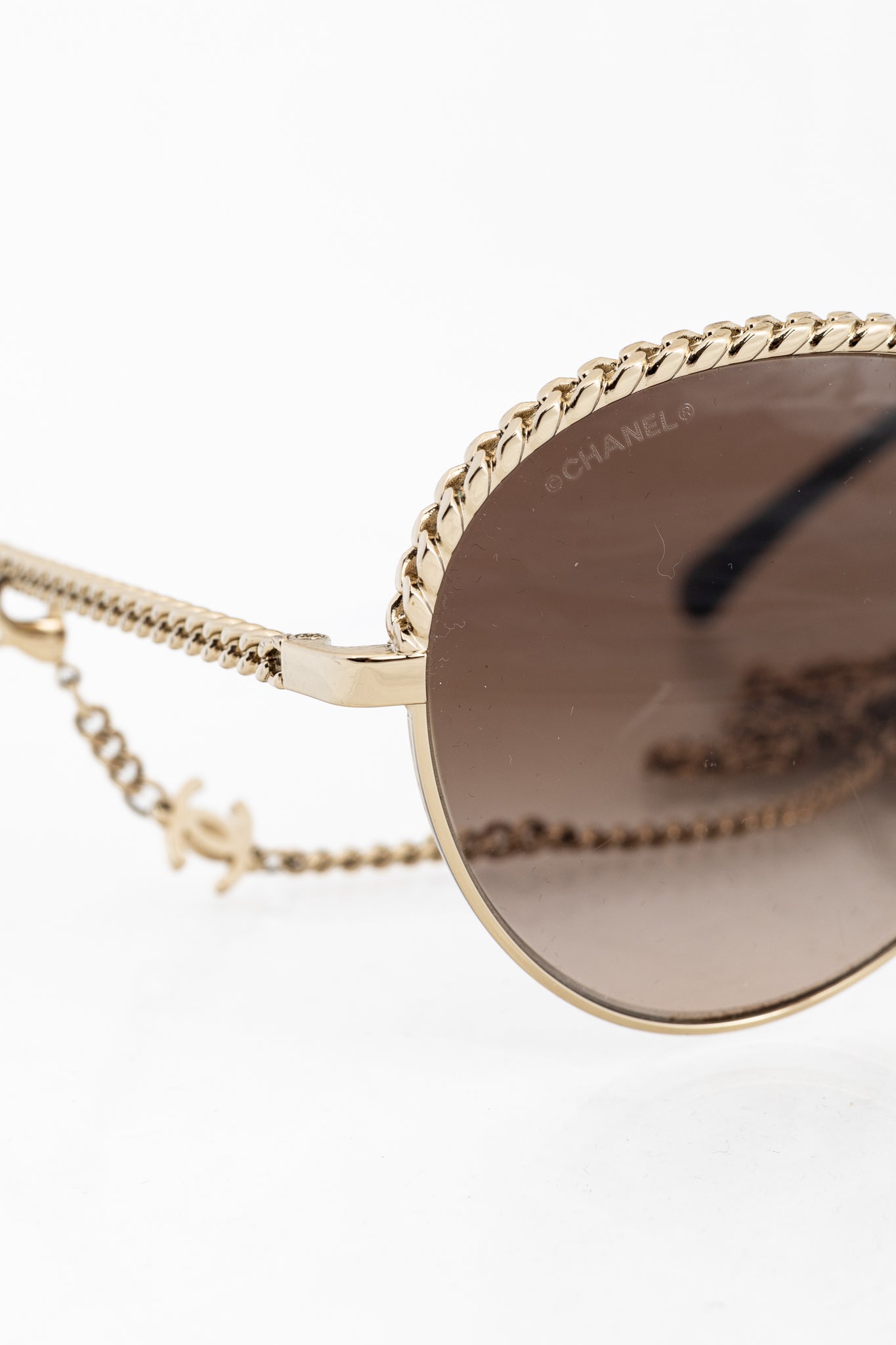Chanel Pantos Gold-Tone & Black Metal-Chain Sunglasses