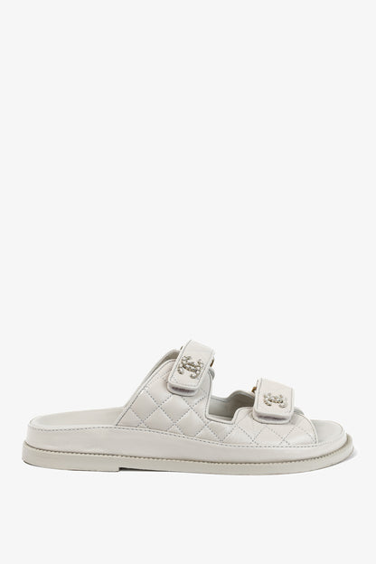 Chanel Light-Grey Lambskin Quilted CC Chain Dad Sandals