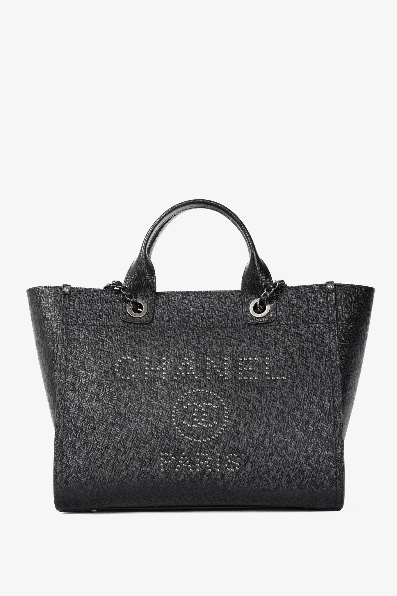 Chanel Small Deauville Black Caviar Studded Tote