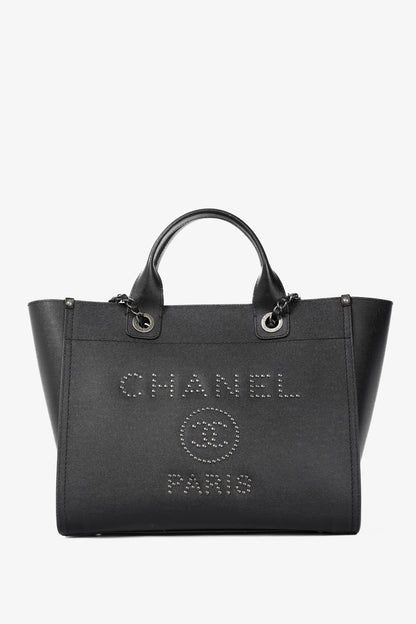 Chanel Small Deauville Black Caviar Studded Tote