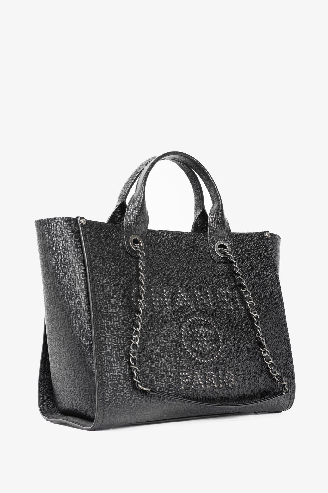Chanel Small Deauville Black Caviar Studded Tote