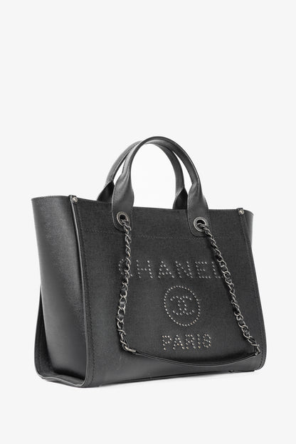 Chanel Small Deauville Black Caviar Studded Tote