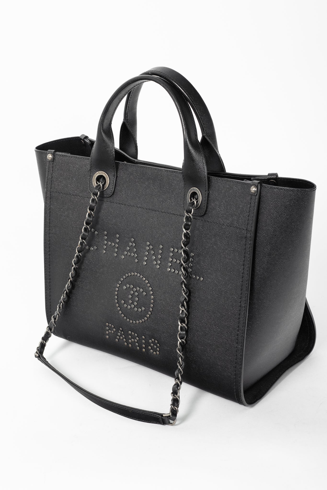 Chanel Small Deauville Black Caviar Studded Tote
