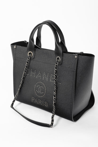 Chanel Small Deauville Black Caviar Studded Tote