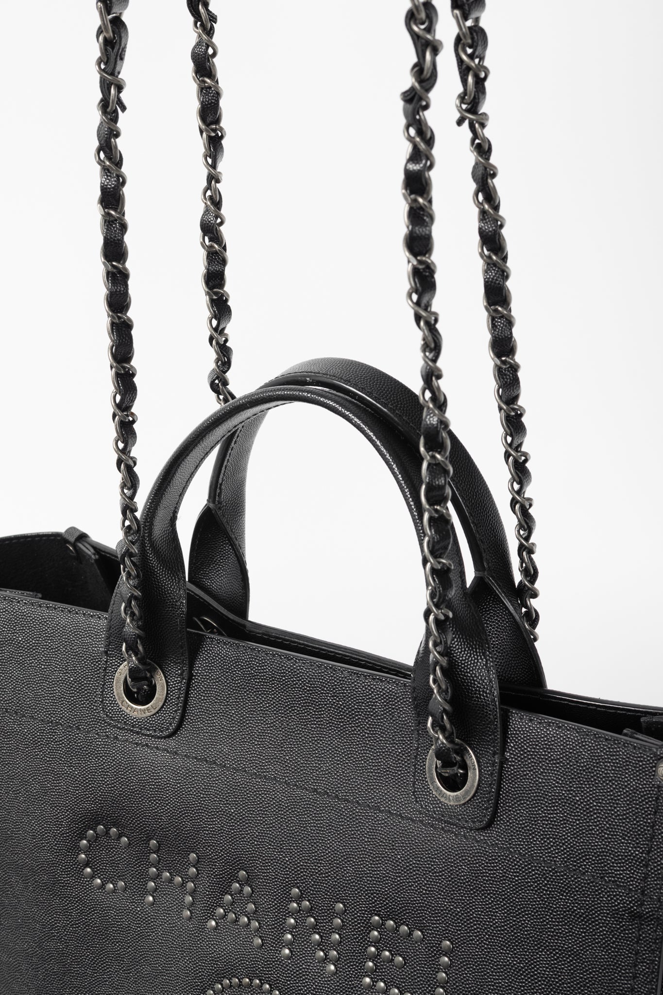 Chanel Small Deauville Black Caviar Studded Tote