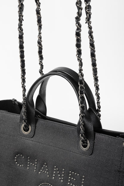 Chanel Small Deauville Black Caviar Studded Tote