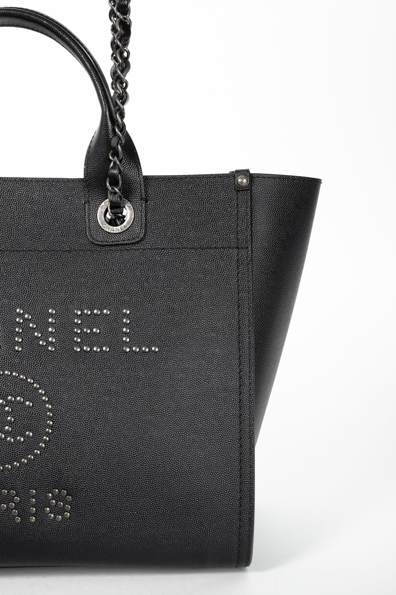 Chanel Small Deauville Black Caviar Studded Tote