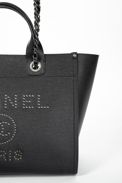 Chanel Small Deauville Black Caviar Studded Tote