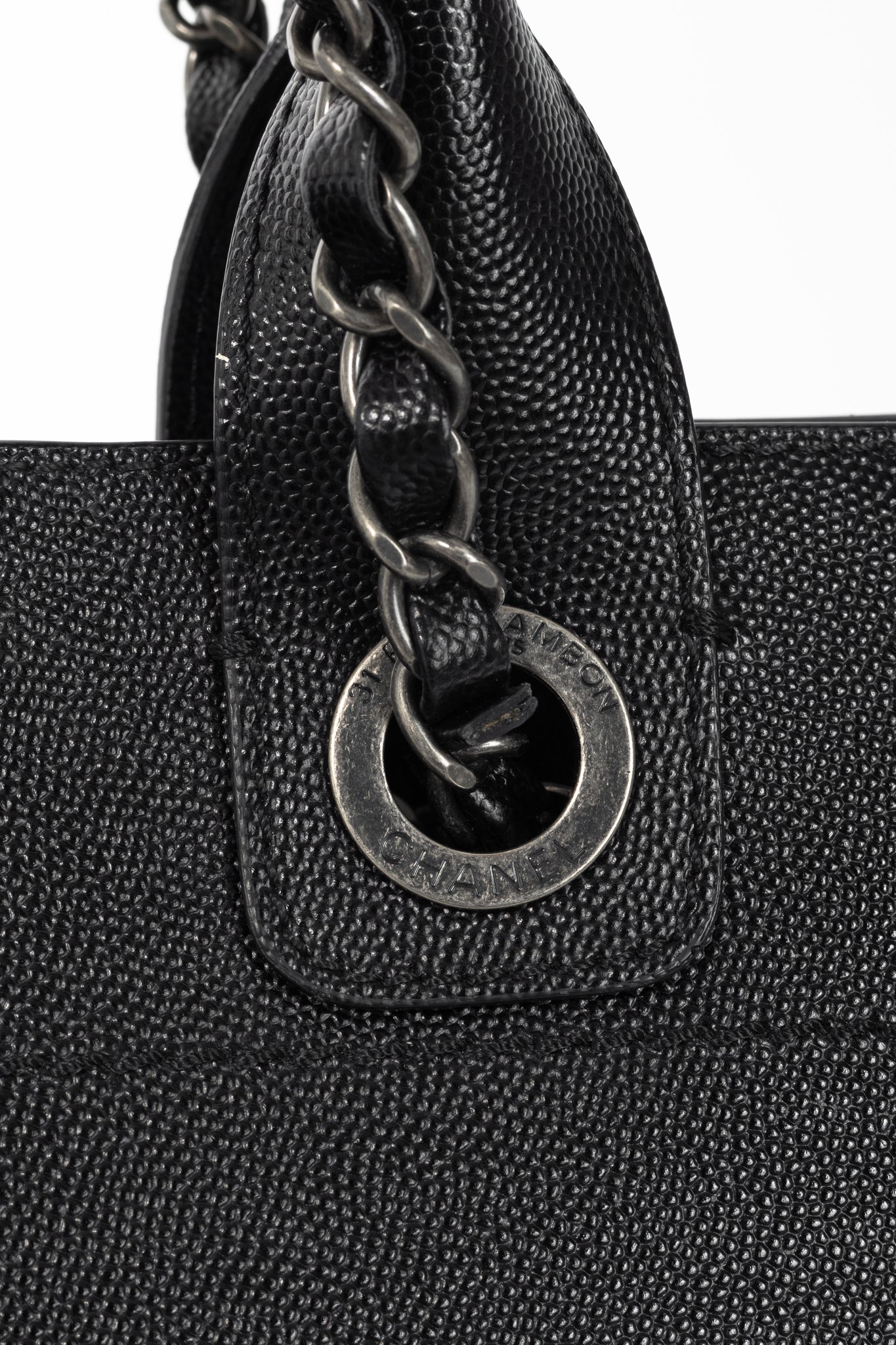 Chanel Small Deauville Black Caviar Studded Tote