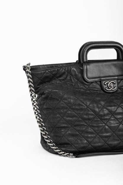 Chanel In-The-Mix Black Large Iridescent Calfskin Quilted Tote