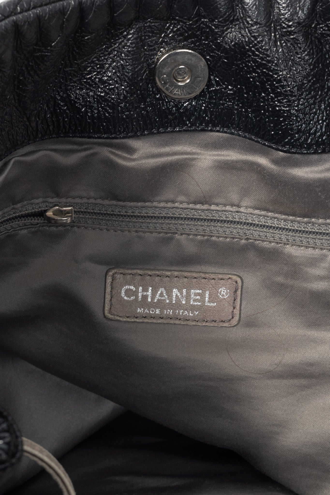 Chanel Graphic Edge Black Shiny Vinyl Quilted Tote