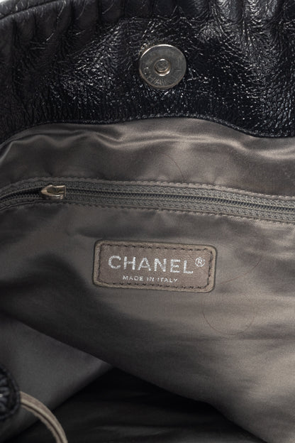 Chanel Graphic Edge Black Shiny Vinyl Quilted Tote