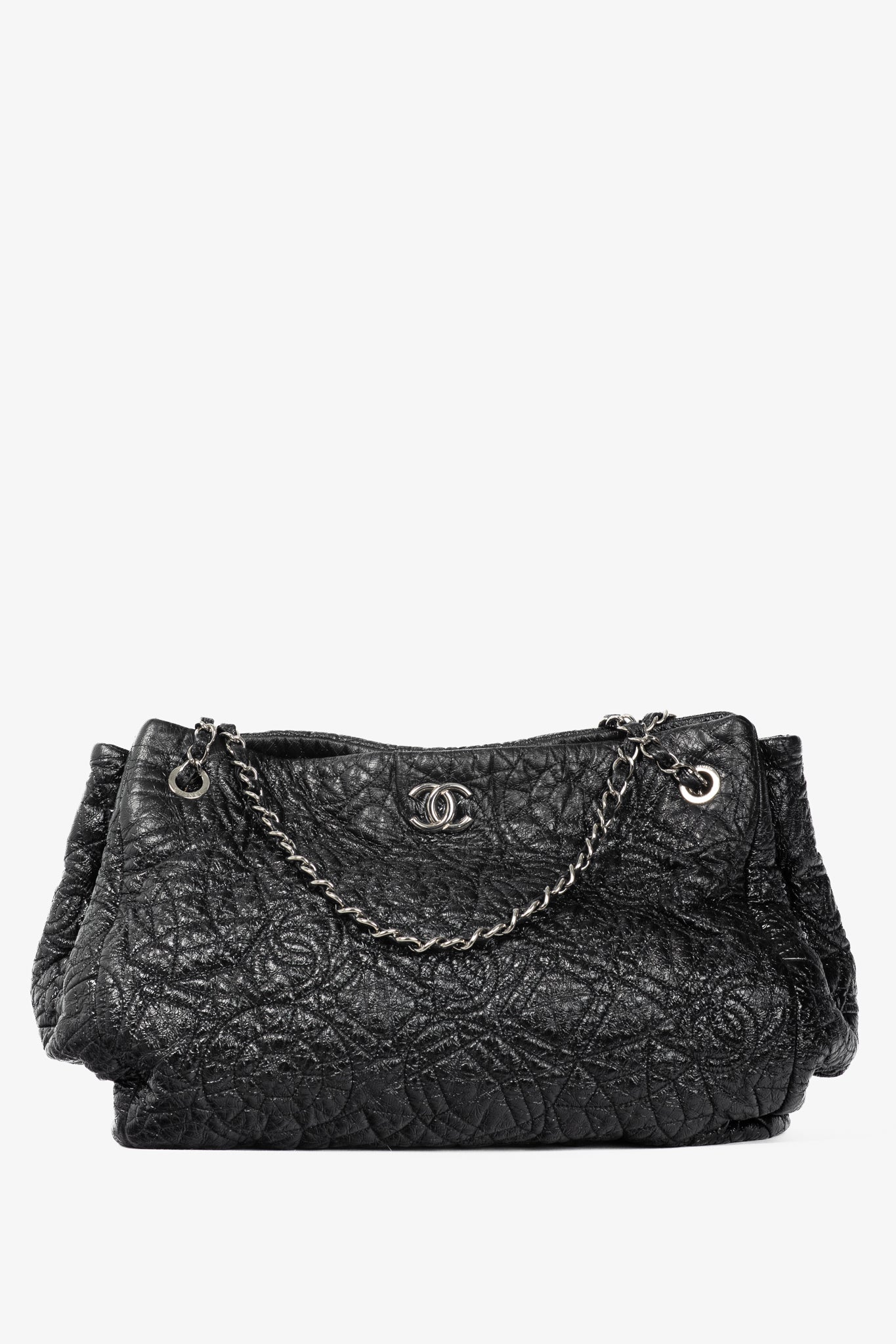 Chanel Graphic Edge Black Shiny Vinyl Quilted Tote