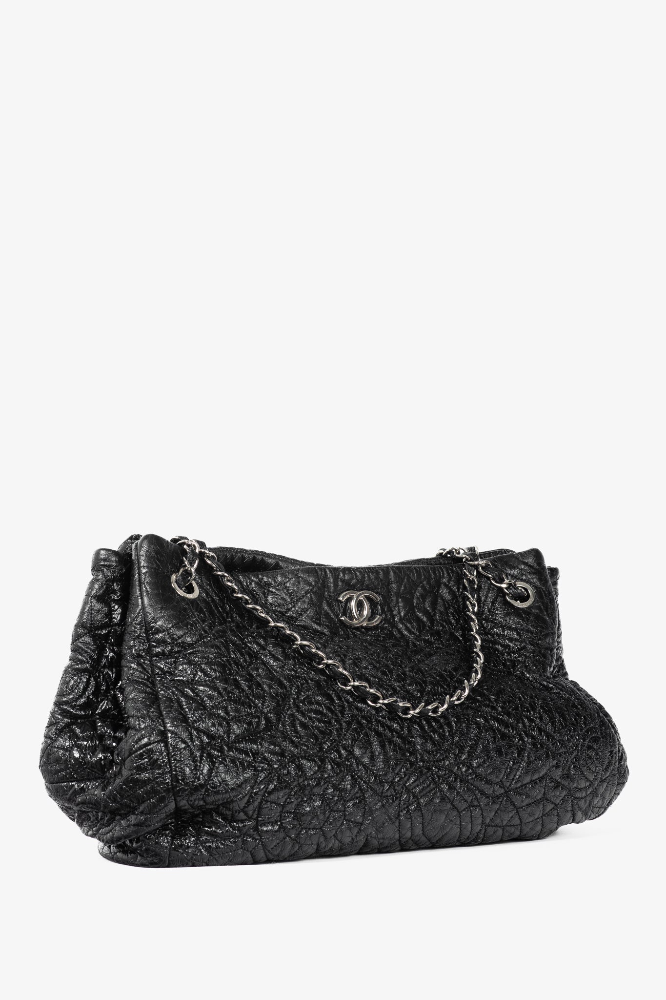 Chanel Graphic Edge Black Shiny Vinyl Quilted Tote