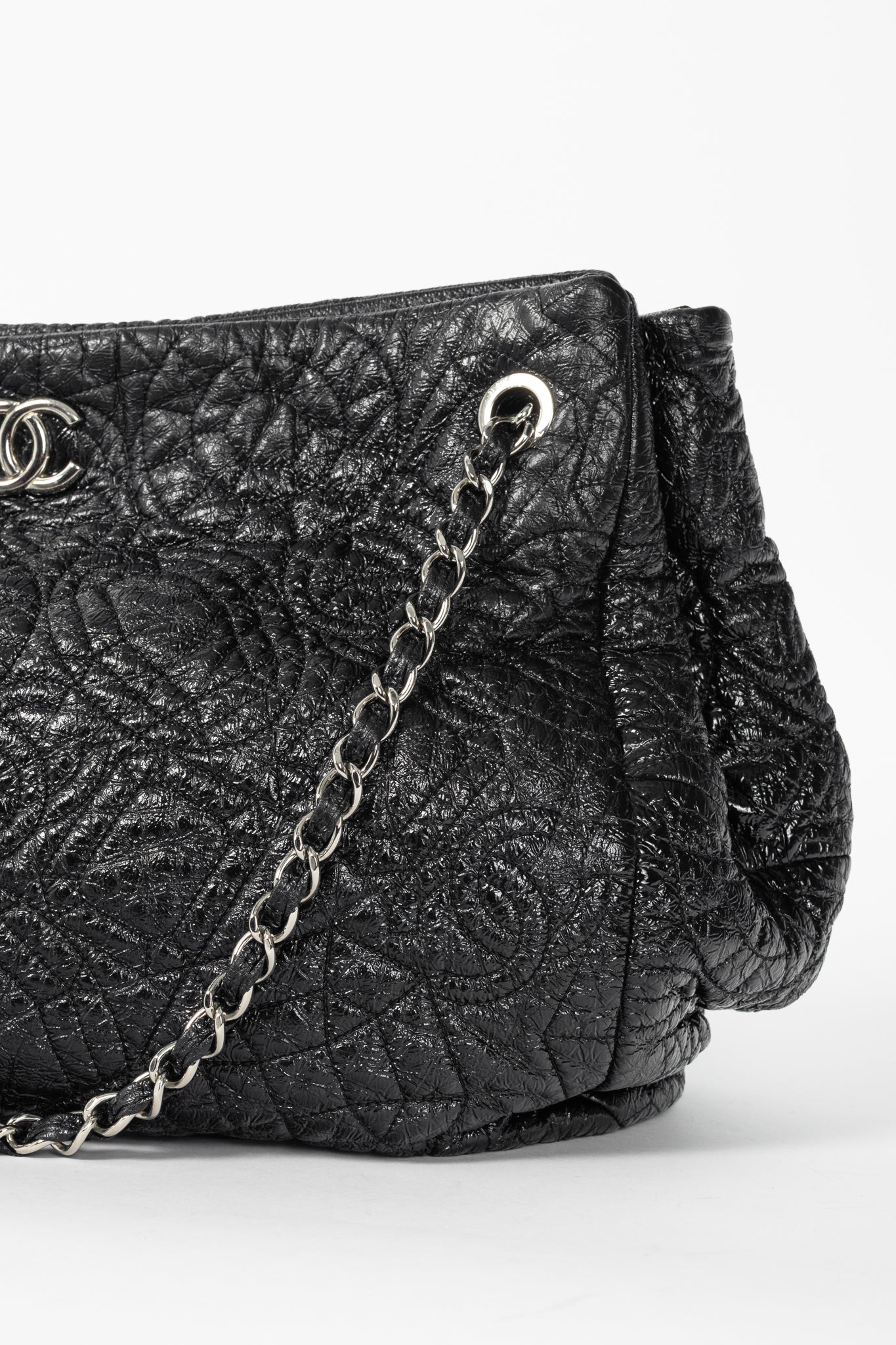 Chanel Graphic Edge Black Shiny Vinyl Quilted Tote