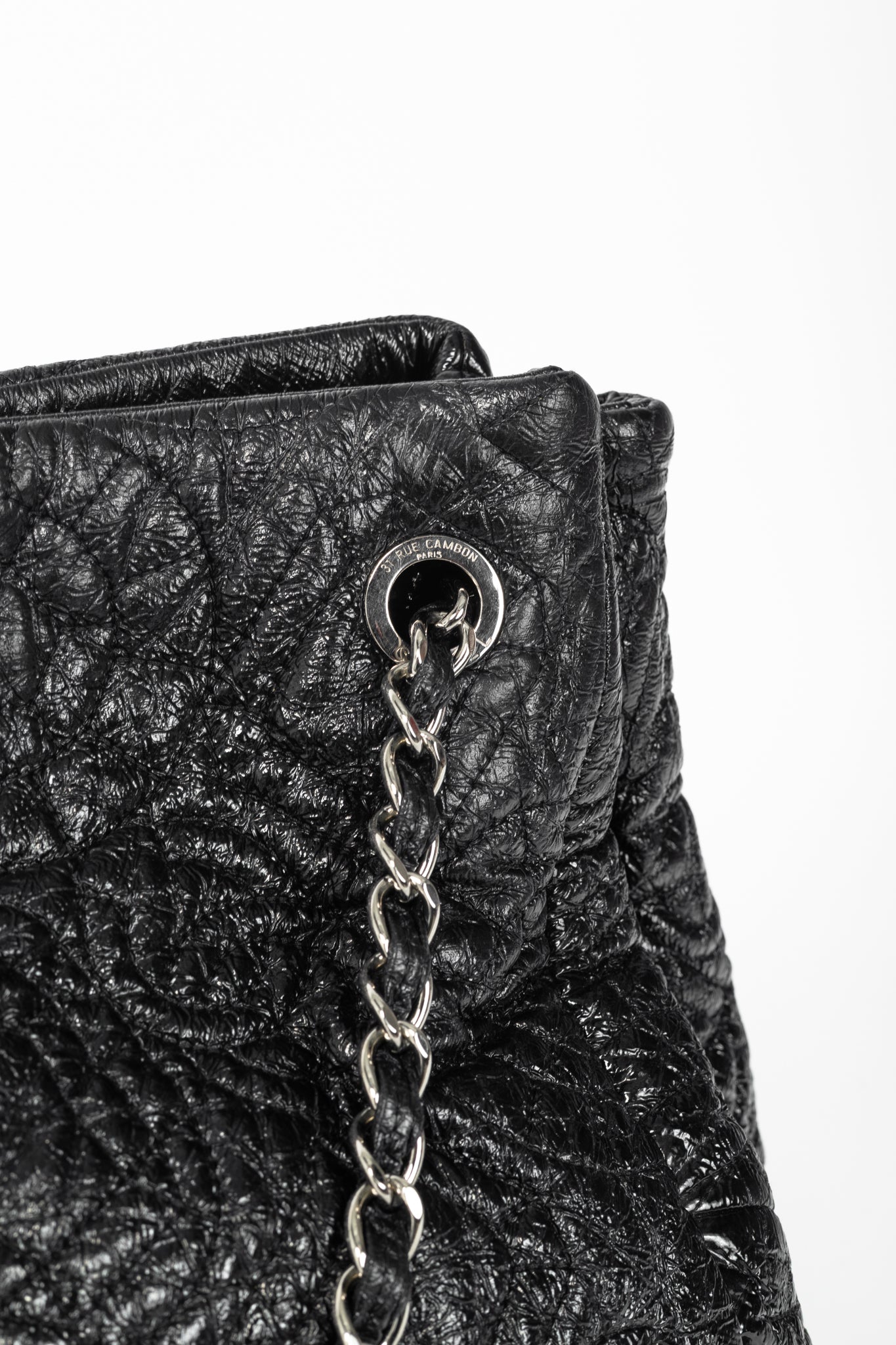 Chanel Graphic Edge Black Shiny Vinyl Quilted Tote