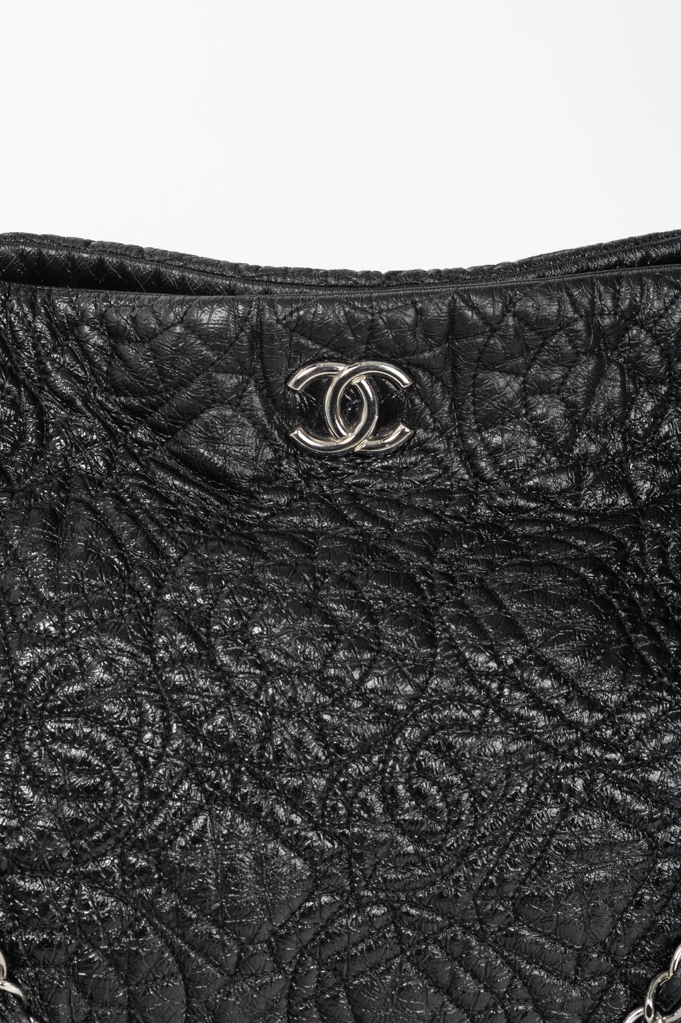 Chanel Graphic Edge Black Shiny Vinyl Quilted Tote