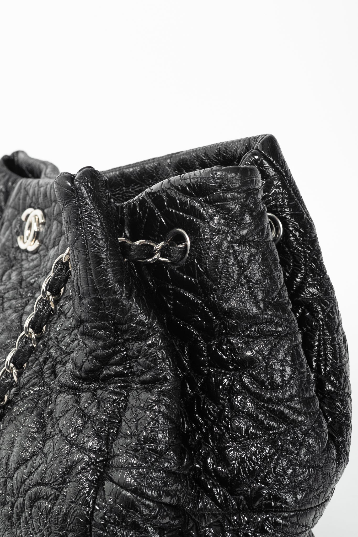Chanel Graphic Edge Black Shiny Vinyl Quilted Tote