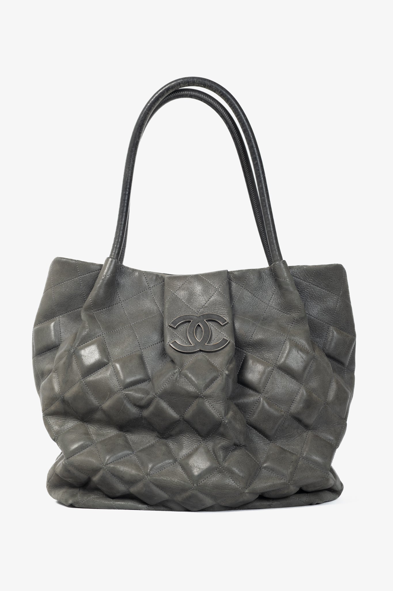 Chanel Sloane Square Grey Leather Quilted Tote