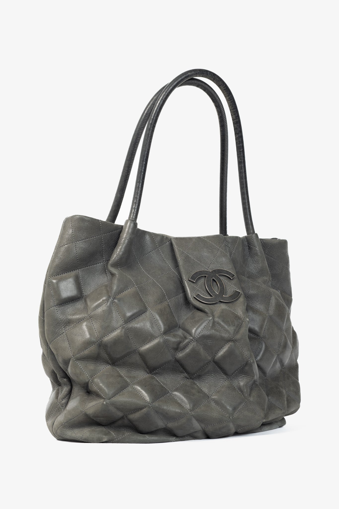 Chanel Sloane Square Grey Leather Quilted Tote