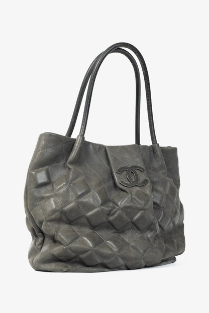 Chanel Sloane Square Grey Leather Quilted Tote
