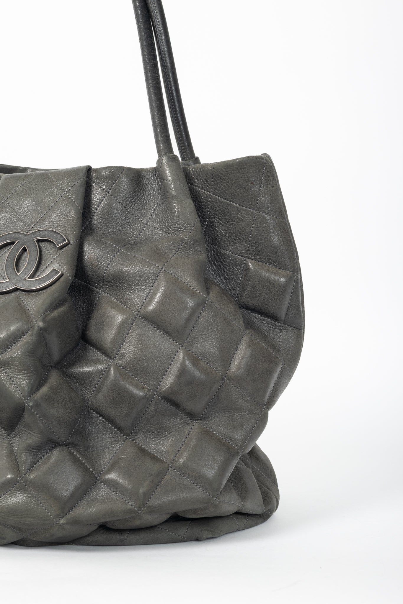 Chanel Sloane Square Grey Leather Quilted Tote