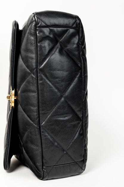 Chanel Maxi 19 Large Classic Two-Tone Chain Black Leather Flap Bag