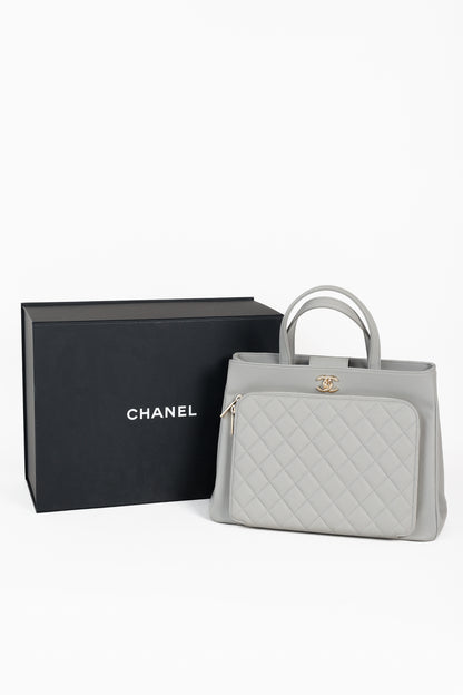 Chanel Business Affinity Large Grey Caviar Leather GHW Quilted Tote