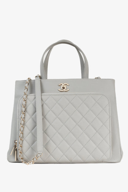 Chanel Business Affinity Large Grey Caviar Leather GHW Quilted Tote