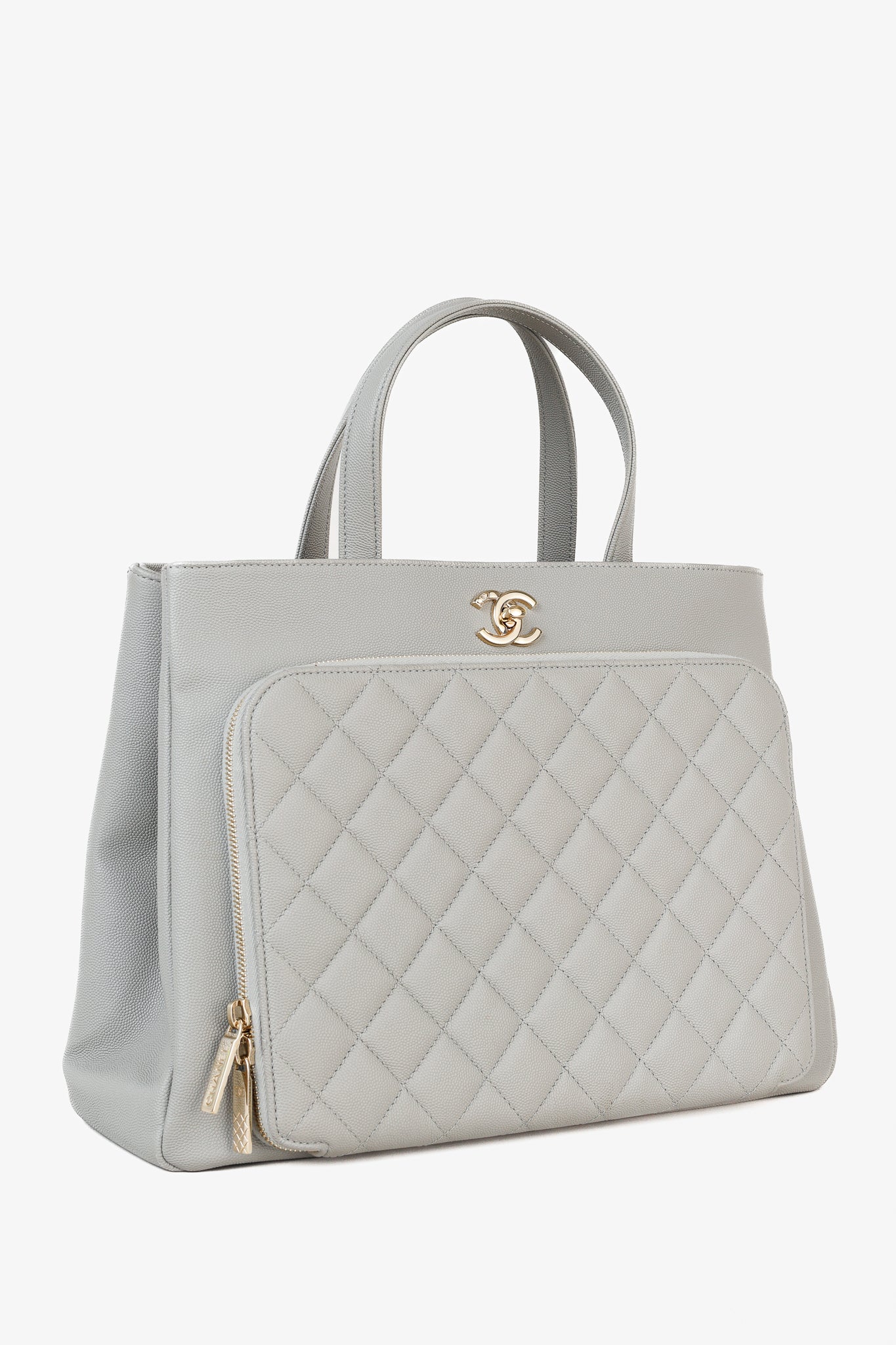 Chanel Business Affinity Large Grey Caviar Leather GHW Quilted Tote