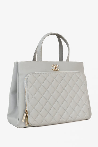 Chanel Business Affinity Large Grey Caviar Leather GHW Quilted Tote