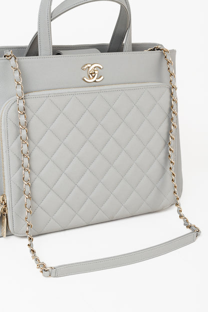 Chanel Business Affinity Large Grey Caviar Leather GHW Quilted Tote