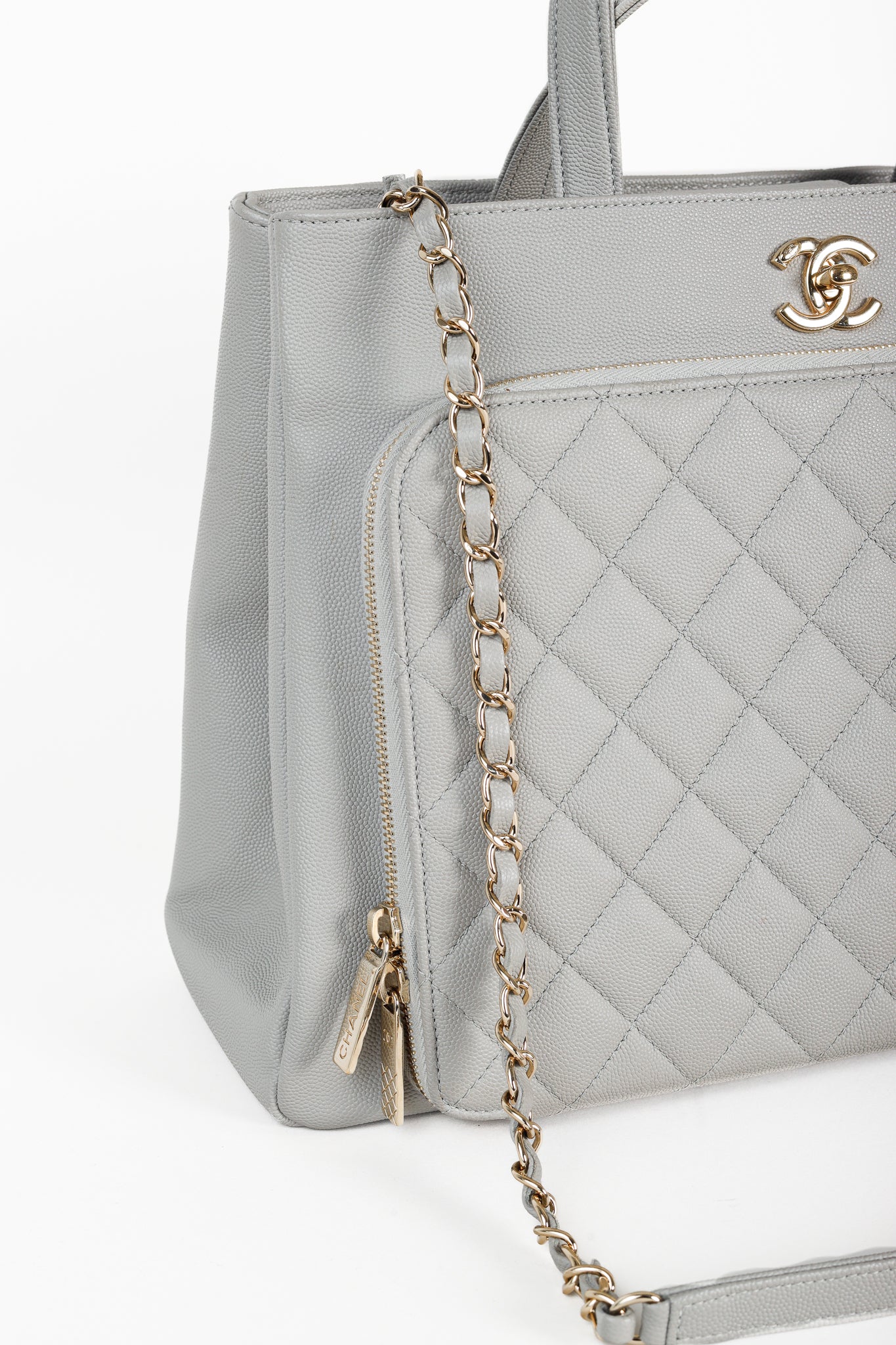 Chanel Business Affinity Large Grey Caviar Leather GHW Quilted Tote