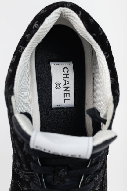 Chanel 22A Black Printed-CC-Logo Suede Low-Top Sneakers