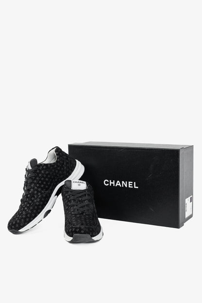 Chanel 22A Black Printed-CC-Logo Suede Low-Top Sneakers