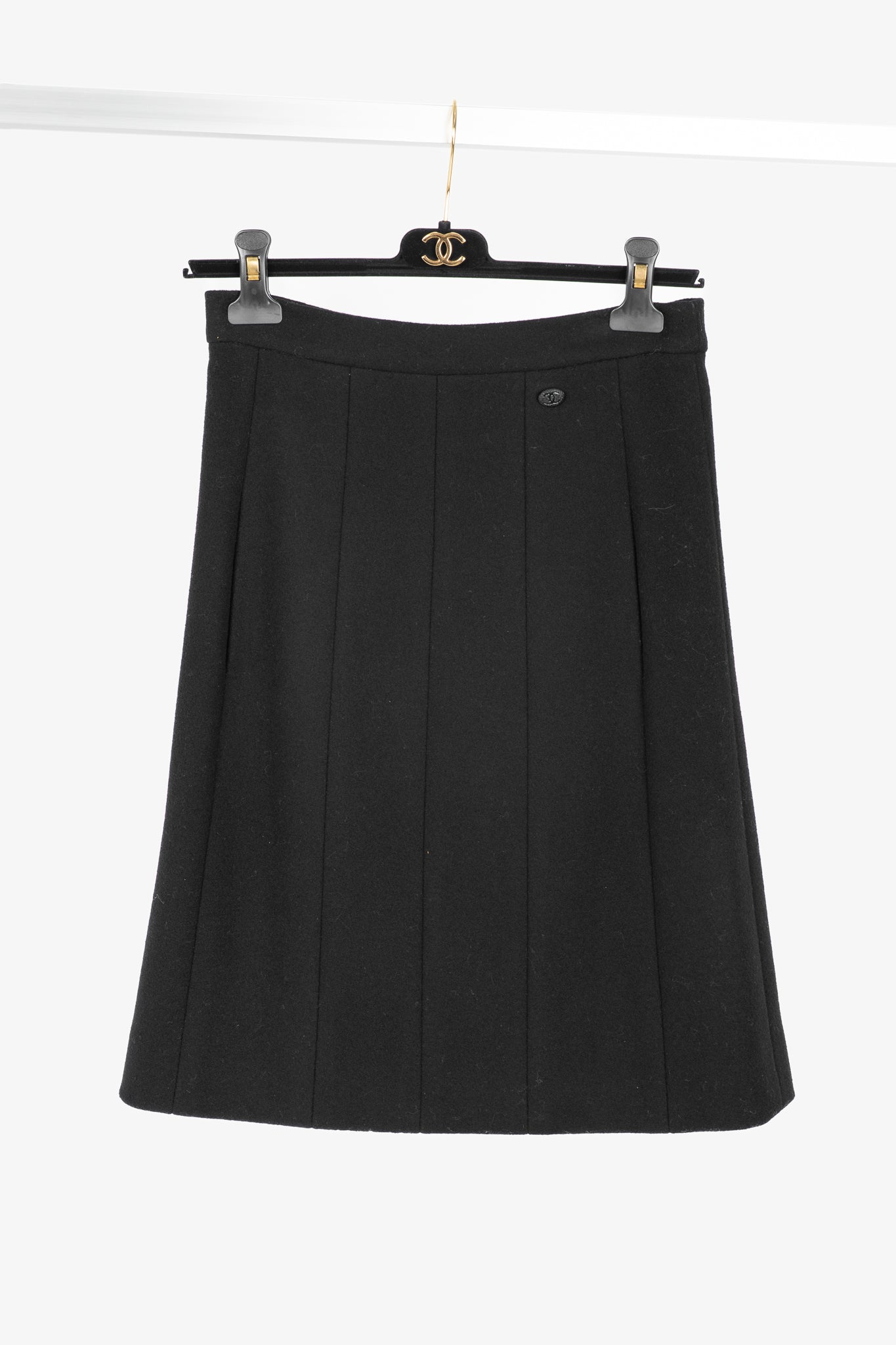 Chanel Black Wool-Blend Panelled A-Line Knee-Length Skirt