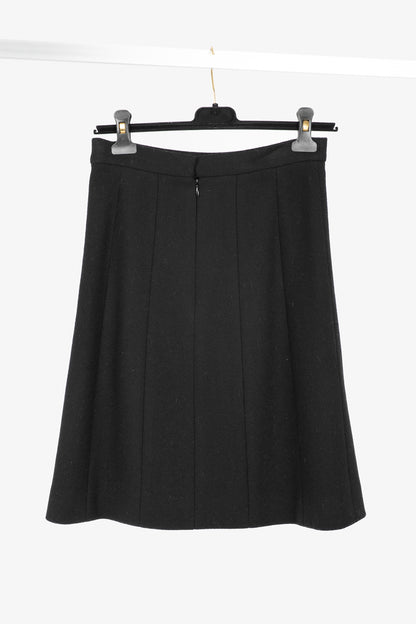 Chanel Black Wool-Blend Panelled A-Line Knee-Length Skirt
