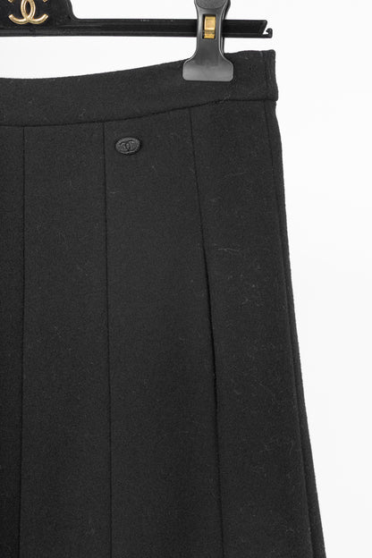 Chanel Black Wool-Blend Panelled A-Line Knee-Length Skirt