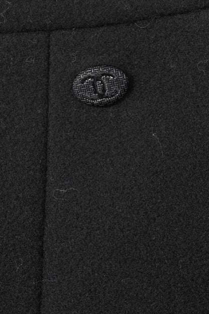 Chanel Black Wool-Blend Panelled A-Line Knee-Length Skirt