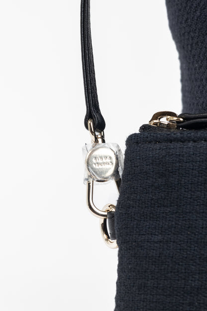 Chanel Small Deauville Black Canvas Logo Shopping Bag