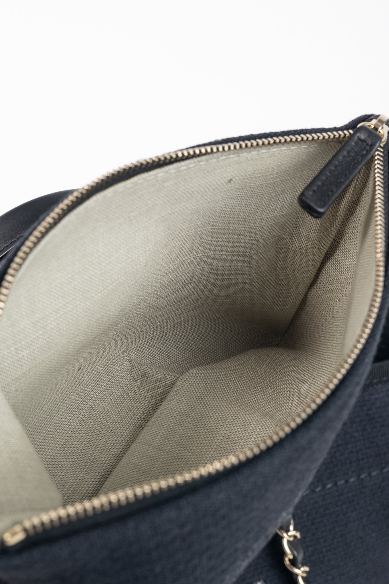 Chanel Small Deauville Black Canvas Logo Shopping Bag