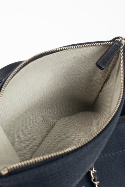 Chanel Small Deauville Black Canvas Logo Shopping Bag