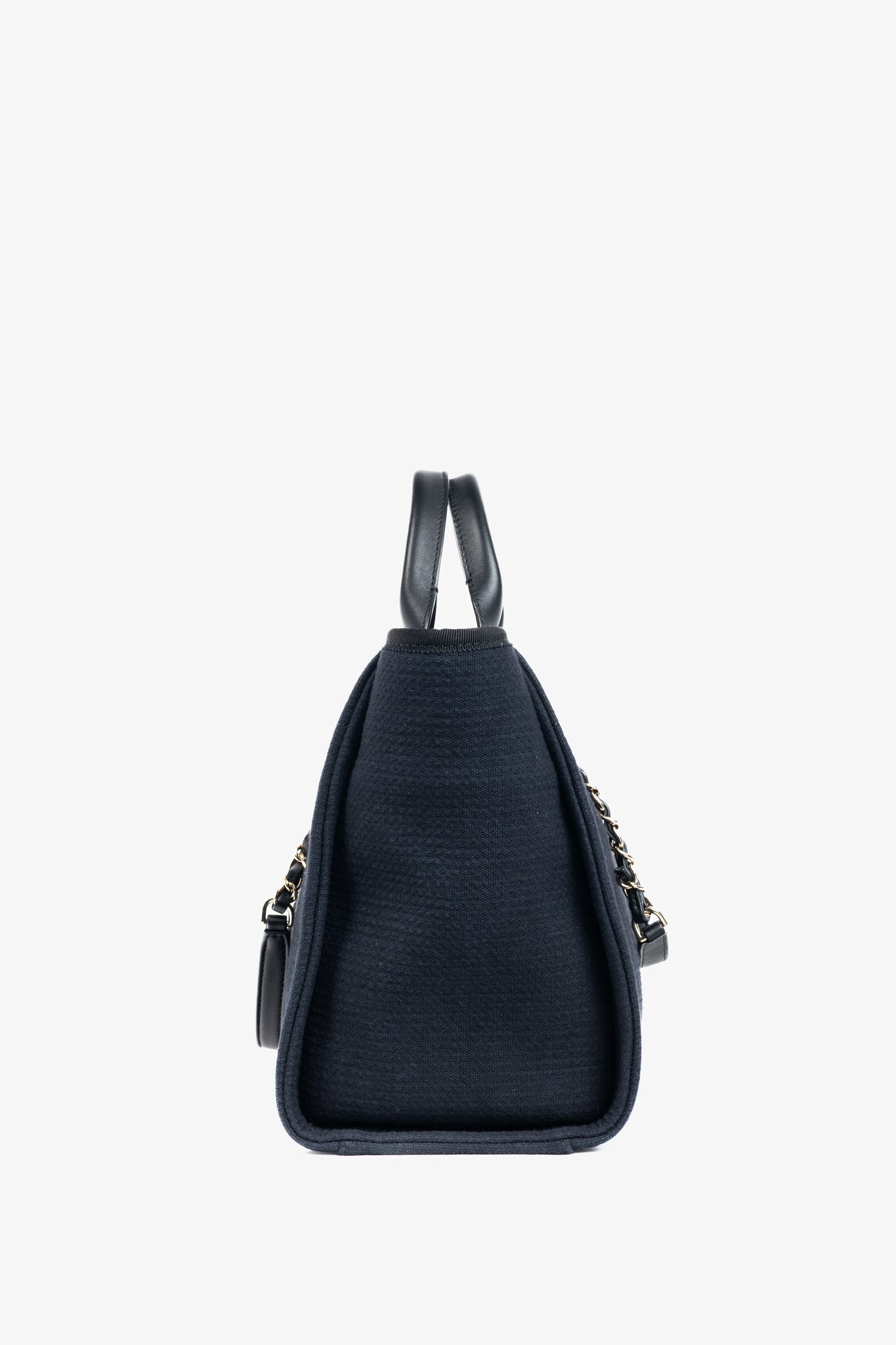 Chanel Small Deauville Black Canvas Logo Shopping Bag