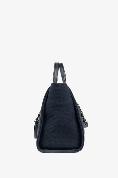 Chanel Small Deauville Black Canvas Logo Shopping Bag