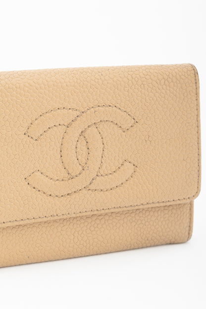 Chanel Tan Caviar Leather CC Card Holder