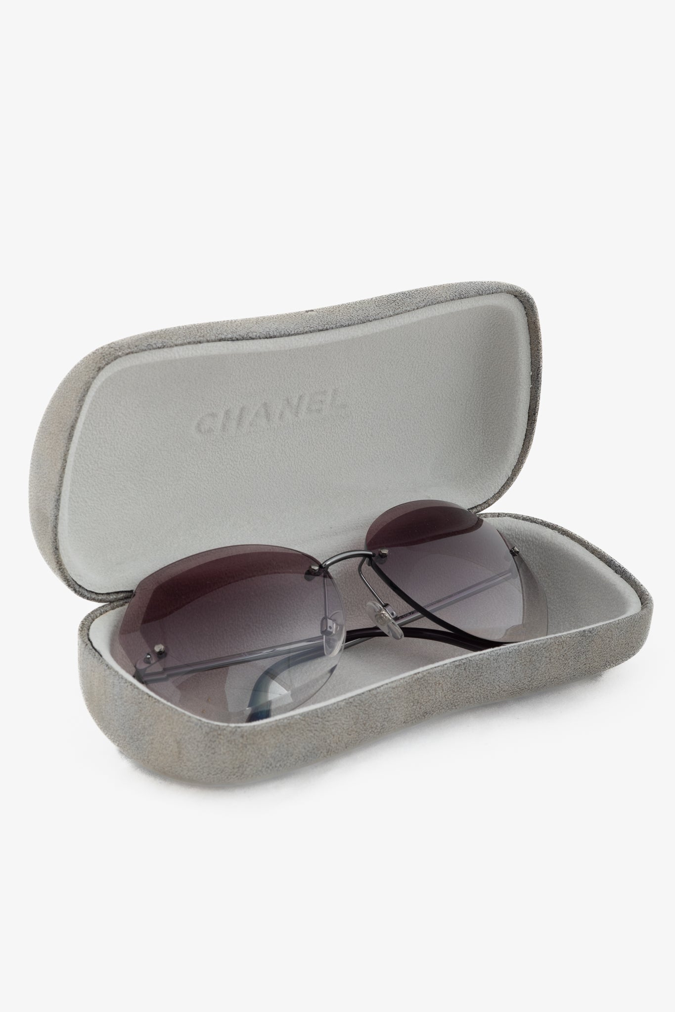 Chanel 4220 Eggplant & Silver-Tone Faceted Rimless Sunglasses